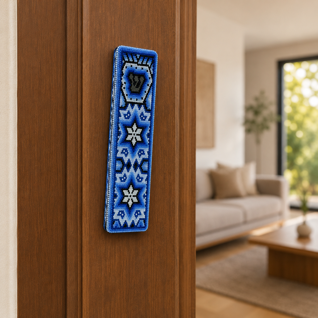 Mexican Beads Huichol Mezuzah — Blue
