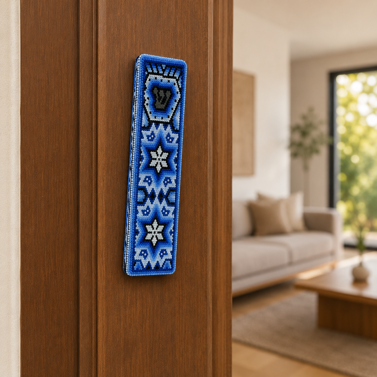 Mexican Beads Huichol Mezuzah — Blue
