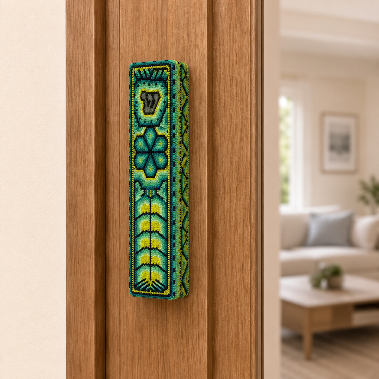Mexican Beads Huichol Mezuzah — Green