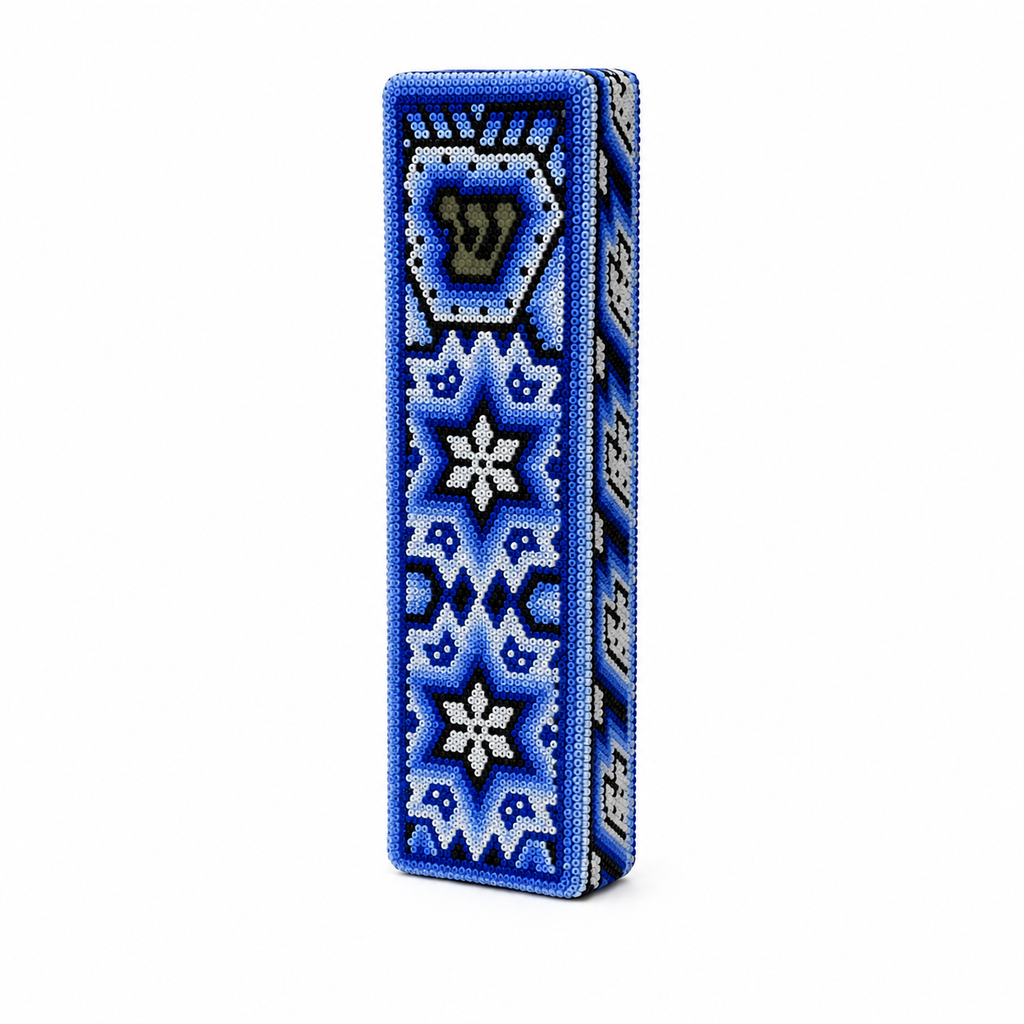 Mexican Beads Huichol Mezuzah — Blue