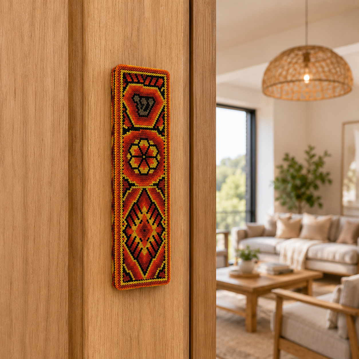 Mexican Beads Huichol Mezuzah — Orange