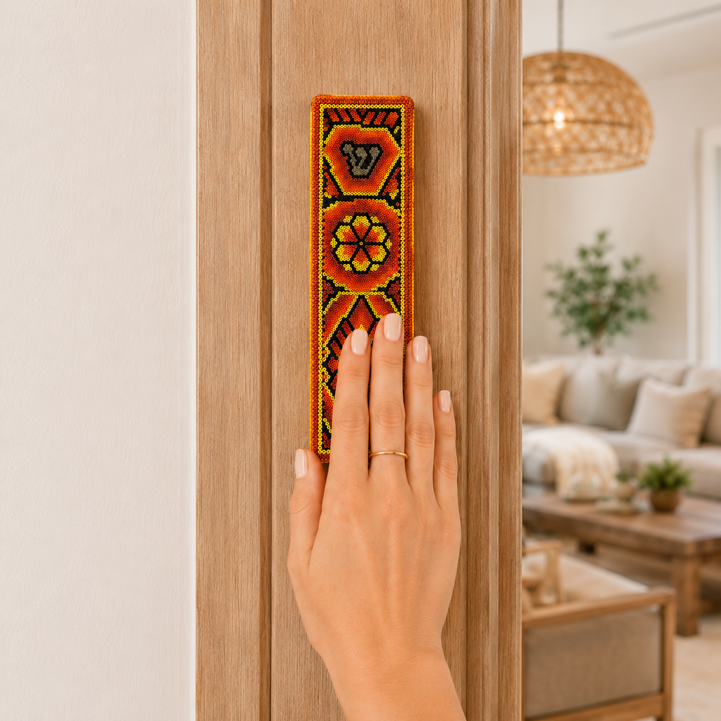 Mexican Beads Huichol Mezuzah — Orange