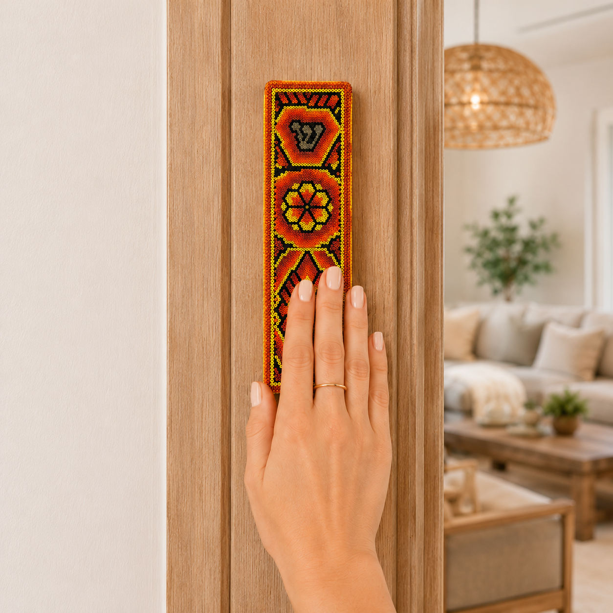 Mexican Beads Huichol Mezuzah — Orange