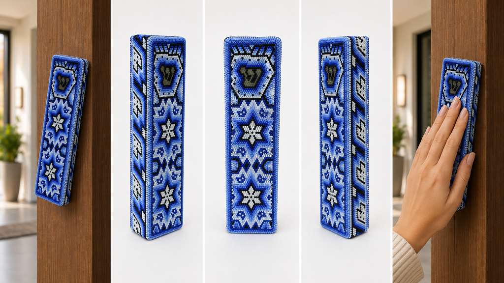 Mexican Beads Huichol Mezuzah — Blue