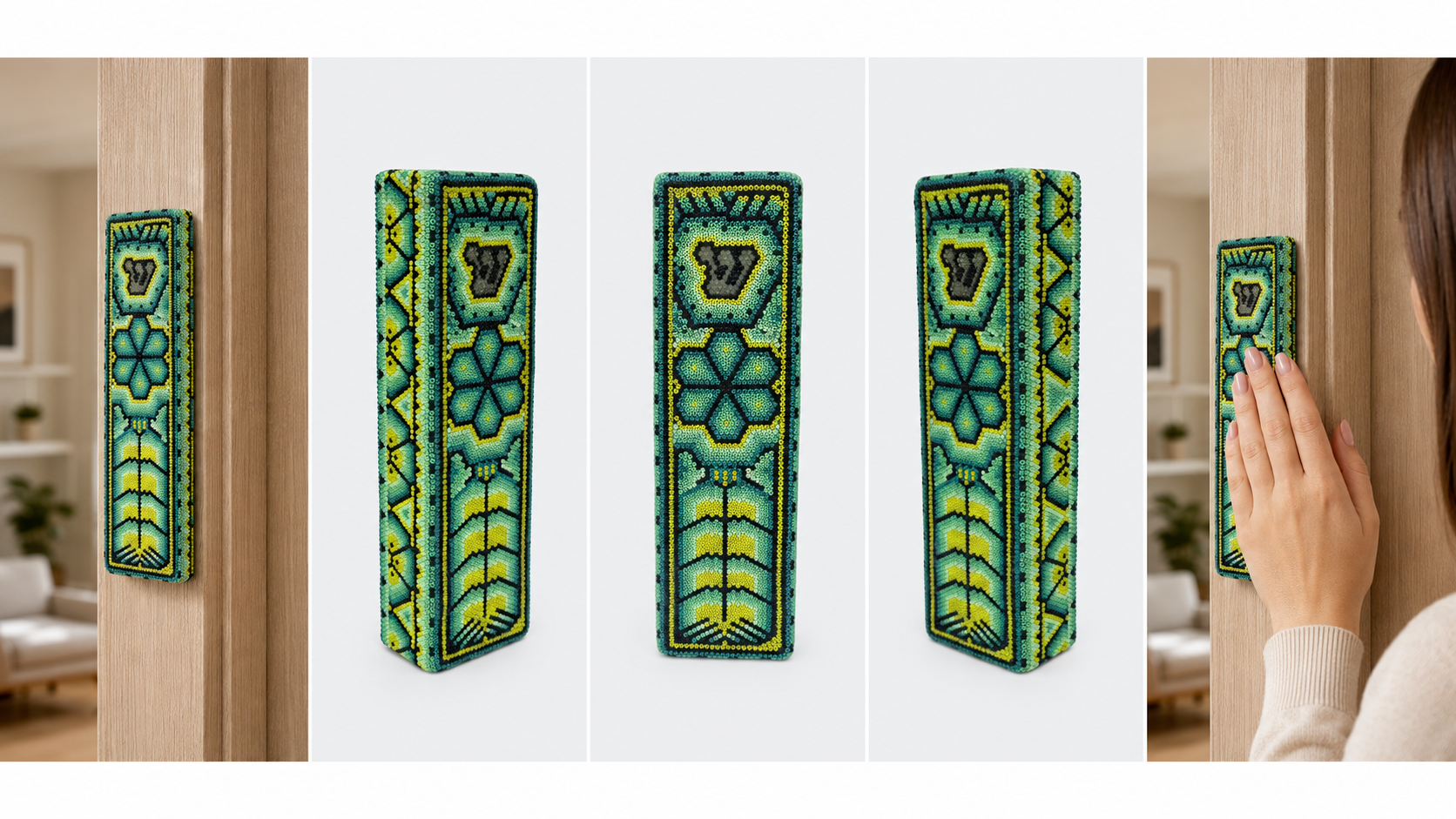 Mexican Beads Huichol Mezuzah — Green