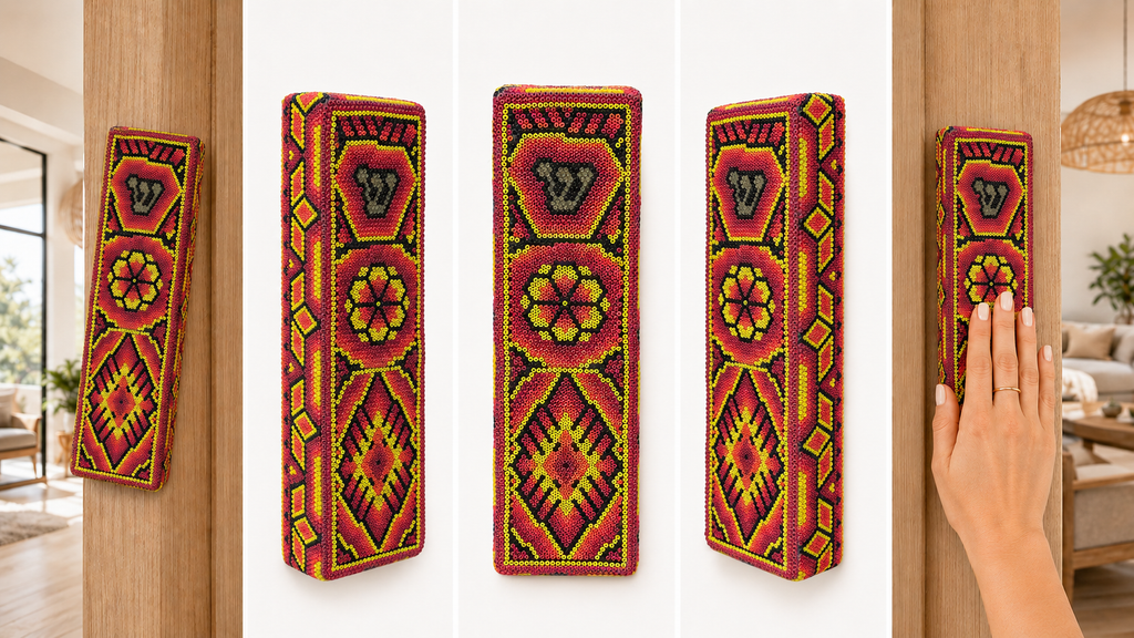 Mexican Beads Huichol Mezuzah — Orange