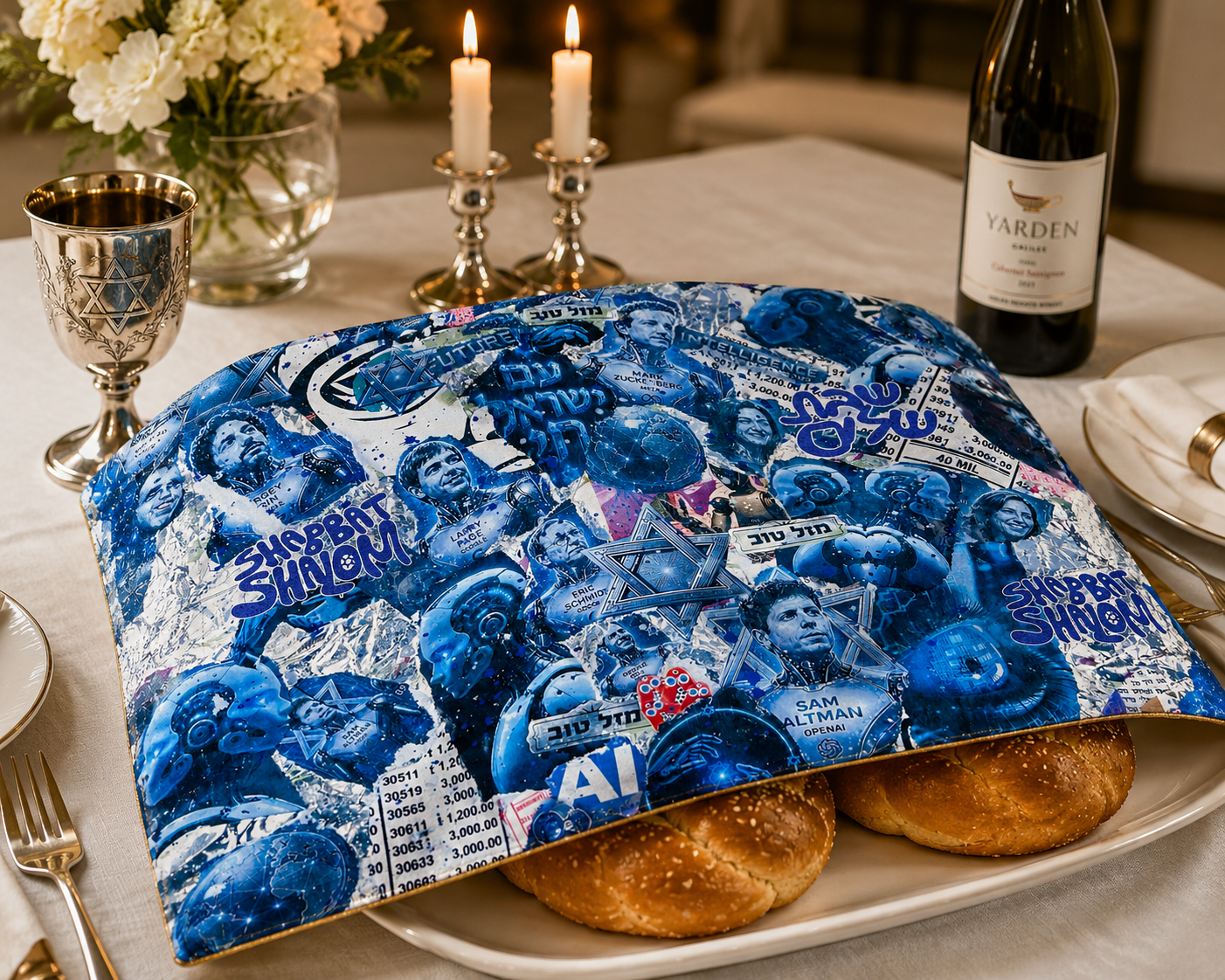 Jewish AI Challah Cover — back gold